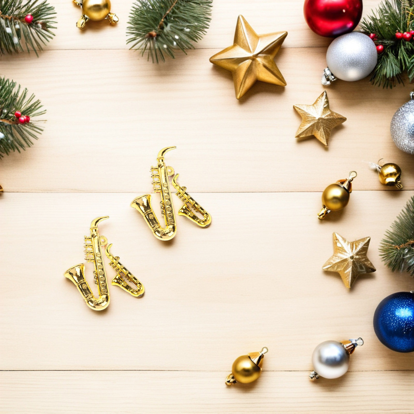Musical Instrument Xmas Ornaments - 40 Buah Hiasan Natal Saksofon Plastik,